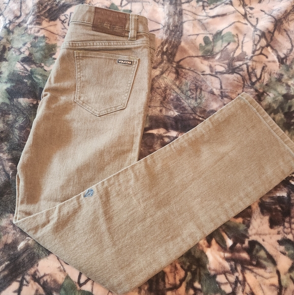 Volcom Stone Vorta Denim Skinny Jeans Khaki Tan Color Size 30x20 - Picture 2 of 11